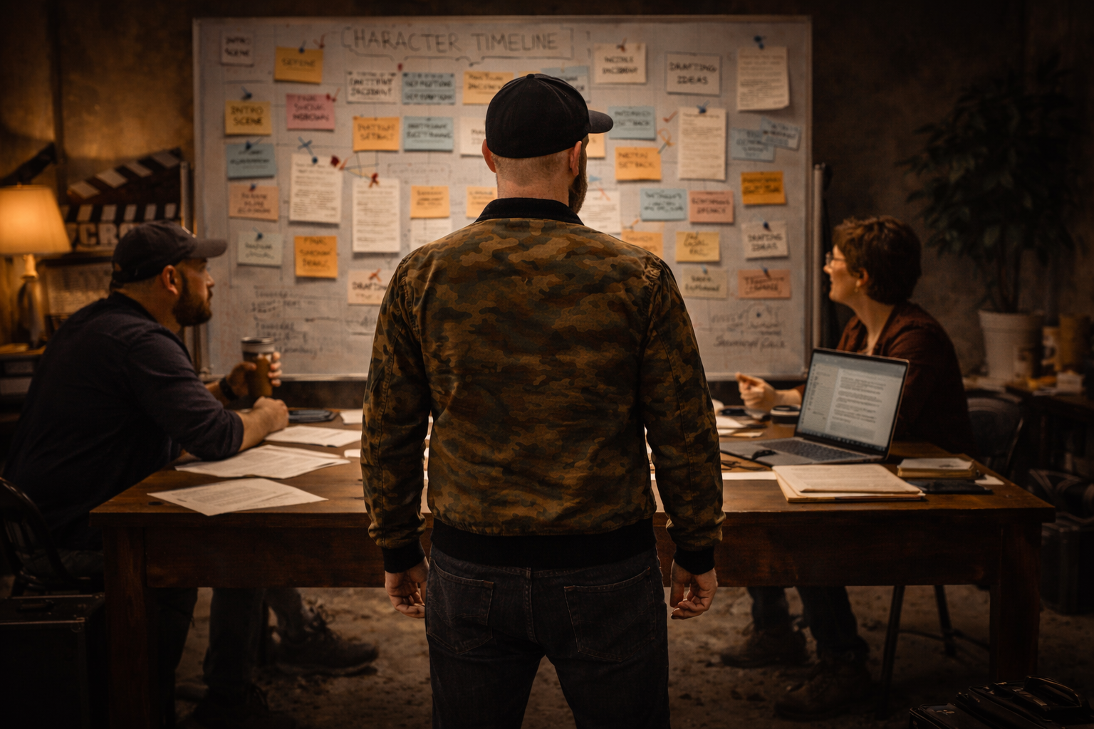 Kenny at a story wall during pre-production