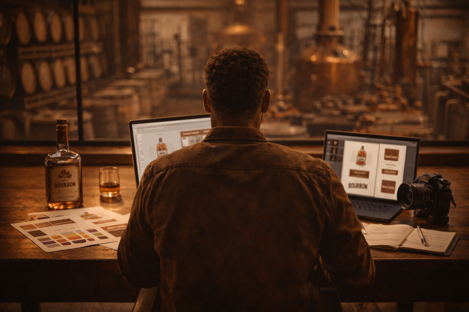 A brand owner at work in a bourbon distillery