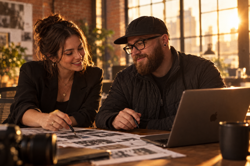 Kenny collaborating with an agency executive producer