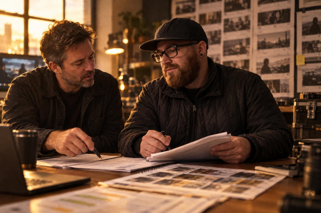 Kenny collaborating with a production company producer